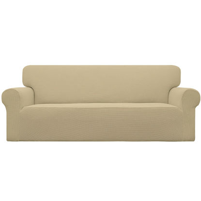 Picture of Easy-Going Stretch Oversized Sofa Slipcover 1-Piece Sofa Cover Furniture Protector Couch Soft with Elastic Bottom for Kids, Polyester Spandex Jacquard Fabric Small Checks Beige