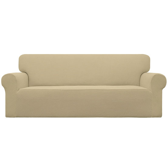Picture of Easy-Going Stretch Oversized Sofa Slipcover 1-Piece Sofa Cover Furniture Protector Couch Soft with Elastic Bottom for Kids, Polyester Spandex Jacquard Fabric Small Checks Beige
