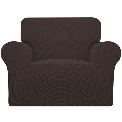 Picture of Easy-Going Stretch Oversized Chair Sofa Slipcover 1-Piece Couch Sofa Cover Furniture Protector Soft with Elastic Bottom for Kids Spandex Jacquard Fabric Small Checks Chocolate