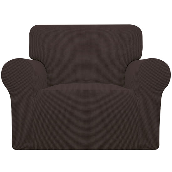 Picture of Easy-Going Stretch Oversized Chair Sofa Slipcover 1-Piece Couch Sofa Cover Furniture Protector Soft with Elastic Bottom for Kids Spandex Jacquard Fabric Small Checks Chocolate