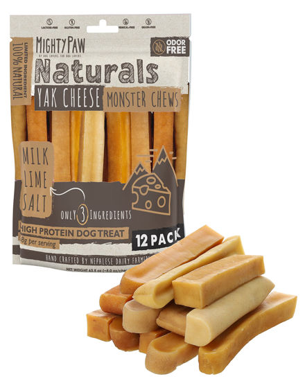 Picture of Mighty Paw Yak Cheese Dog Chews, 5oz, Natural Yak Chews for Dogs, Long-Lasting Yak Chew Treats, Odorless, Supports Oral Health, Monster Size, 12 Pack