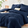 Picture of HYMOKEGE Navy Blue King Size Comforter Set Seersucker 7 Pieces, All Season Luxury Bed in a Bag for Bedroom, Bedding Set with Comforters, Sheets, Pillowcases & Shams