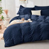 Picture of HYMOKEGE Navy Blue King Size Comforter Set Seersucker 7 Pieces, All Season Luxury Bed in a Bag for Bedroom, Bedding Set with Comforters, Sheets, Pillowcases & Shams