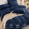 Picture of HYMOKEGE Navy Blue King Size Comforter Set Seersucker 7 Pieces, All Season Luxury Bed in a Bag for Bedroom, Bedding Set with Comforters, Sheets, Pillowcases & Shams