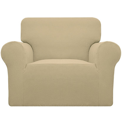Picture of Easy-Going Stretch Chair Sofa Slipcover 1-Piece Couch Sofa Cover Furniture Protector Soft with Elastic Bottom for Kids, Pet. Spandex Jacquard Fabric Small Checks (Chair, Beige)