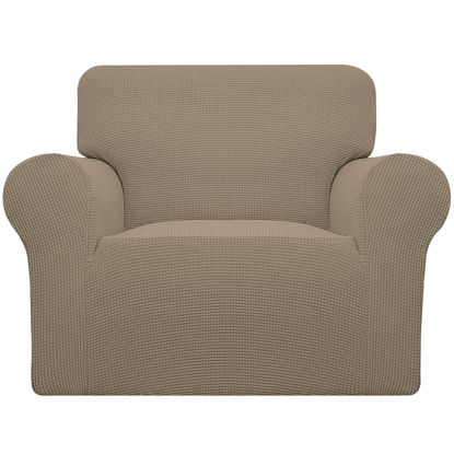 Picture of Easy-Going Stretch Chair Sofa Slipcover 1-Piece Couch Sofa Cover Furniture Protector Soft with Elastic Bottom for Kids, Pet. Spandex Jacquard Fabric Small Checks (Chair, Natural)