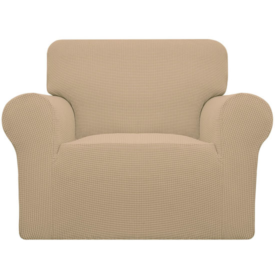 Picture of Easy-Going Stretch Oversized Chair Sofa Slipcover 1-Piece Couch Sofa Cover Furniture Protector Soft with Elastic Bottom for Kids Spandex Jacquard Fabric Small Checks Sand