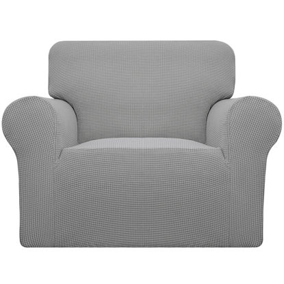 Picture of Easy-Going Stretch Oversized Chair Sofa Slipcover 1-Piece Couch Sofa Cover Furniture Protector Soft with Elastic Bottom for Kids Spandex Jacquard Fabric Small Checks Light Gray