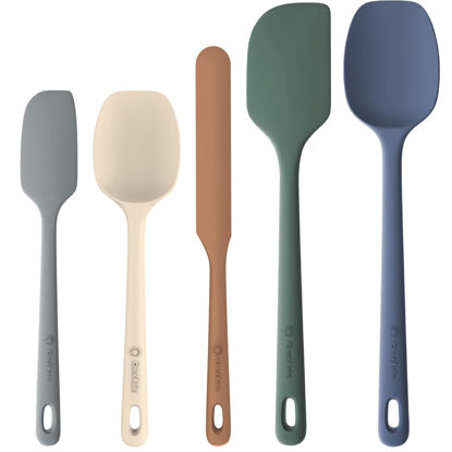 Picture of ChefAide 5 Pieces Silicone Spatula Set, Food Grade Rubber Spatula, Upgrade Strong Handle with Ergonomic Grip, Heat Resistant Up to 600°F for Nonstick Cookware, Cooking