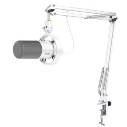 Picture of FIFINE Dynamic Microphone with Boom Arm, Studio Vocal XLR Microphone, Podcast USB Mic Kit for PC with Mute Button, Volume Knob, Headphone Jack, for Streaming Recording-AmpliTank K688CT White