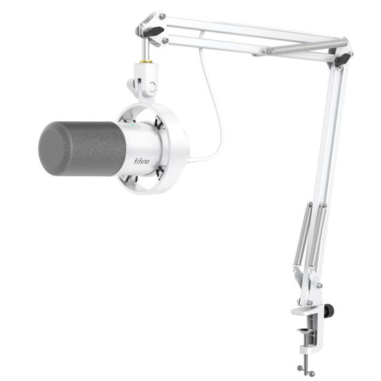 Picture of FIFINE Dynamic Microphone with Boom Arm, Studio Vocal XLR Microphone, Podcast USB Mic Kit for PC with Mute Button, Volume Knob, Headphone Jack, for Streaming Recording-AmpliTank K688CT White