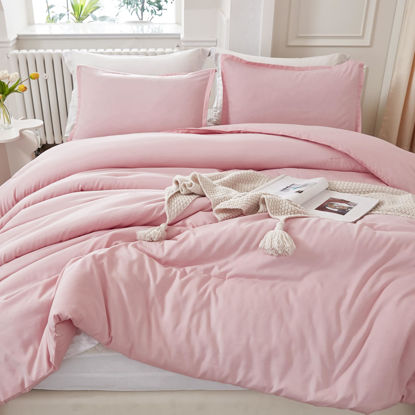 Picture of Litanika Pink Twin/Twin XL Comforter Set, 2 Pieces Girls Teen Kids Cute Soft Solid Bedding Set & Collections, All Season Bed Set (66x90In Comforter & 1 Pillowcase)