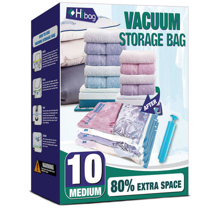 Picture of Vacuum Storage Bags, 10 Medium Space Saver Vacuum Seal Bags, Space Bags, Vacuum Sealer Bags for Clothes with Travel Hand Pump (10M)