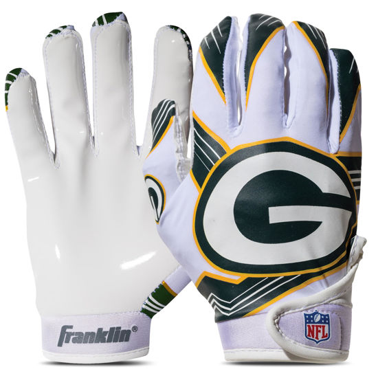 Picture of Franklin Sports Green Bay Packers Youth NFL Football Receiver Gloves - Receiver Gloves For Kids - NFL Team Logos and Silicone Palm - Youth M/L Pair