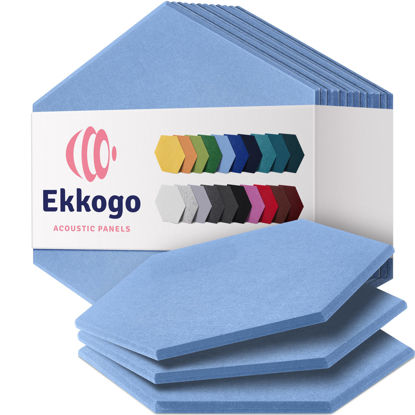 Picture of Ekkogo Acoustic Panels 12-Pack Soundproof Wall Panels 12''X10''X0.4'' Sound Panels High Density Sound Dampening Panels - [Sky Blue Hexagon]