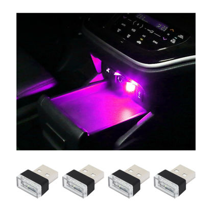 Picture of Augeny 4 PCS USB LED Car Interior Atmosphere Lamp, Plug-in USB Decor Night Light, Portable Auto Ambient Lighting Kit, Universal Vehicle Interior Accessories for Most Cars (Purple)