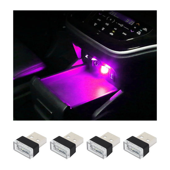 Picture of Augeny 4 PCS USB LED Car Interior Atmosphere Lamp, Plug-in USB Decor Night Light, Portable Auto Ambient Lighting Kit, Universal Vehicle Interior Accessories for Most Cars (Purple)