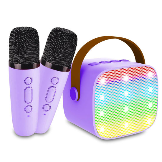 Picture of Portable Bluetooth Karaoke Speaker with 2 Wireless Microphones & LED Lights for Kids Birthday Parties