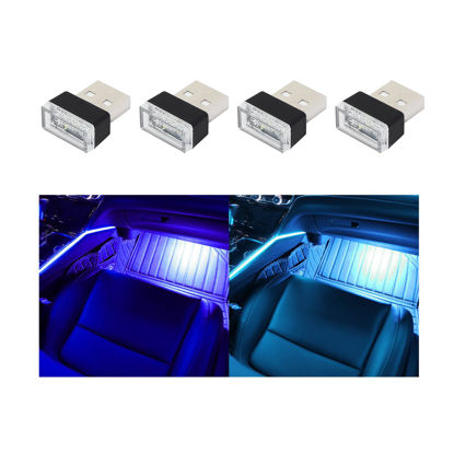 Picture of Augeny 4 PCS USB LED Car Interior Atmosphere Lamp, Plug-in USB Decor Night Light, Portable Auto Ambient Lighting Kit, Universal Vehicle Interior Accessories for Most Cars (Blue & Ice Blue)
