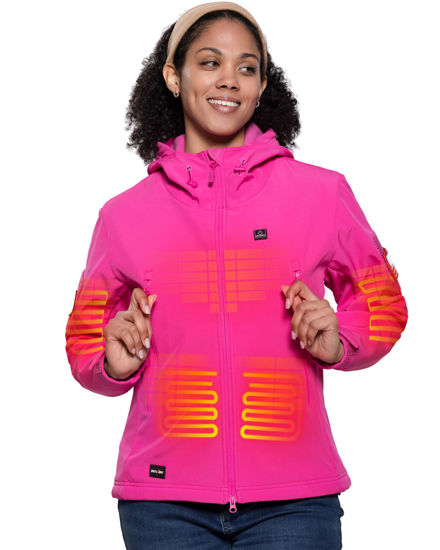 Picture of DEWBU Heated Jacket for Women with 12V Battery Pack Winter Outdoor Soft Shell Electric Heating Coat, Women's Rose Red, L