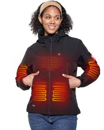 Picture of DEWBU Heated Jacket for Women with 12V Battery Pack Winter Outdoor Soft Shell Electric Heating Coat, Women's Black, L