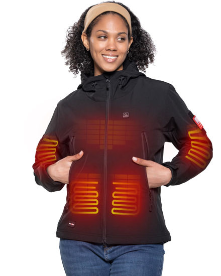 Picture of DEWBU Heated Jacket for Women with 12V Battery Pack Winter Outdoor Soft Shell Electric Heating Coat, Women's Black, L
