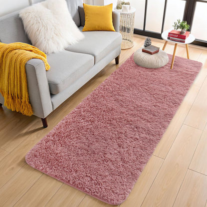 Picture of OLANLY 2x8 Machine Washable Runner Rugs for Hallway, Soft Fluffy Shaggy Bedside Rugs for Bedroom, Living Room, Indoor Floor Carpet for Kids Girls Boys, Nursery Rooms, Home Decor Aesthetic, Pale Pink