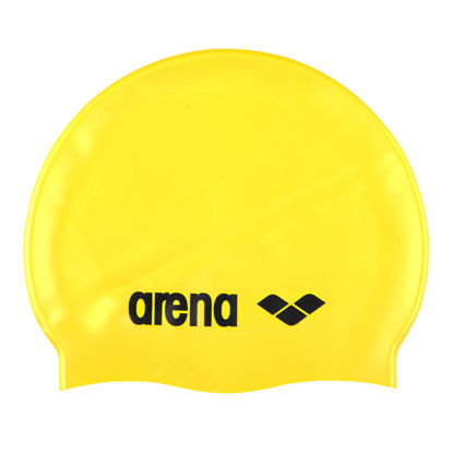 Picture of Arena Classic Unisex Soft Silicone Swim Cap for Women and Men, Intensive Training and Racing Comfortable Non-Slip Long Hair Swimming Hat, Yellow/Black