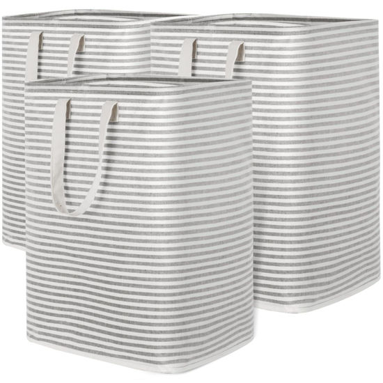 Picture of Lifewit 3 Pack Laundry Hamper Large Collapsible Laundry Baskets, Freestanding Waterproof Clothes Hamper with Easy Carry Handles in Laundry Room Bedroom Bathroom College Dorm for Adults, Grey, 3 x 90L
