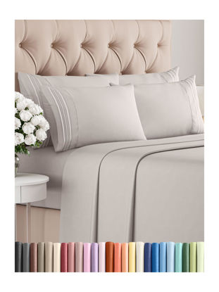 Picture of Queen 6 Piece Sheet Set - Breathable & Cooling Sheets - Hotel Luxury Bed Sheets - 1 Flat Sheet, 1 Fitted Sheet & 4 Pillowcases - Deep Pocket - Easy Fit, Soft & Wrinkle Free - Queen Light Grey Sheets