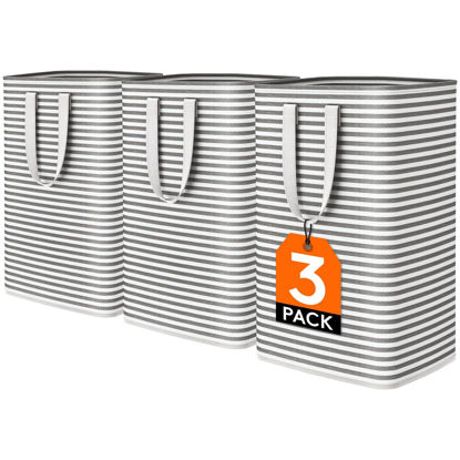 Picture of Lifewit 3 Pack Laundry Basket Collapsible Laundry Hamper, Large Freestanding Clothes Hamper for Laundry with Easy Carry Handles for Laundry Room Bathroom Bedroom Dorm for Adult, Black, 3 x 80L