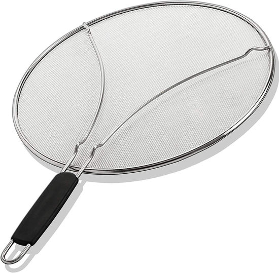 Picture of BergKoch Splatter Screen for Frying Pan - 9.5 Inch Stainless Steel Grease Splatter Guard - Cover Oil Splash when Sizzling Bacon, Cooking Fried Chicken or Popcorn