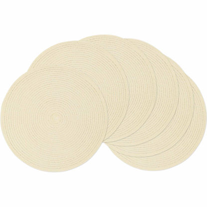 Picture of SHACOS Round Braided Placemats Set of 6 Round Table Mats for Dining Tables 15 inch (Cream, 6)