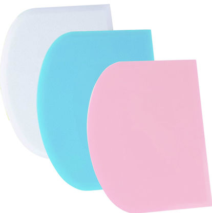 Picture of SURDOCA Dough Scraper Bench Scraper - 3P 4.7x3.7" Plastic Flexible Bowl Scraper, Sharp Edge & Angles Cake Scraper. Non-Slip Bakeware Decorating Tools Sculpting & Modeling Tools - Blue+White+Pink