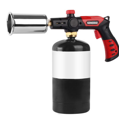 Picture of Sondiko Powerful Grill & Cooking Propane Torch L8010, Sous Vide, Campfire Starter, Adjustable Wood Torch Burner for Searing Steak, BBQ, Welding(Red & Black) Propane Tank Not Included