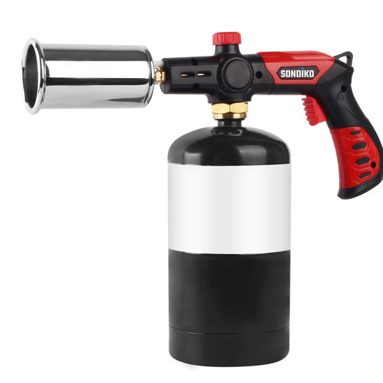 Picture of Sondiko Powerful Grill & Cooking Propane Torch L8010, Sous Vide, Campfire Starter, Adjustable Wood Torch Burner for Searing Steak, BBQ, Welding(Red & Black) Propane Tank Not Included