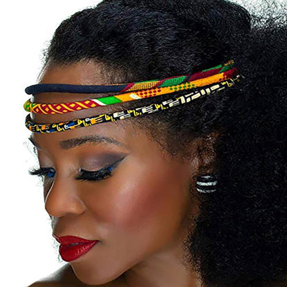 Picture of African Headband | Red, Black, Green Kente 3 Strand Headband | African Print Headband | Natural Hair | Afrocentric | Cloth & Cord