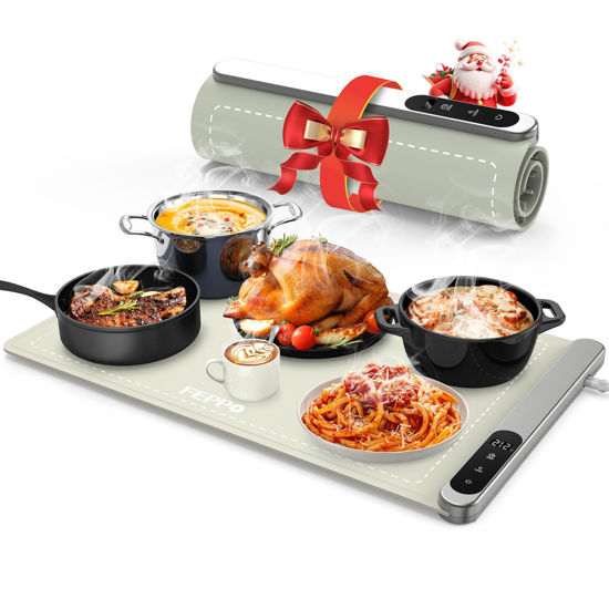 Picture of FEPPO Food Warming Mat, Upgrade High-tech Graphene Heating Film, Fast Full Surface Electric Warming Tray with 6 Level Adjustable Temperature and 6 Hours Timer, Roll Up Food Warmers for Parties Buffet