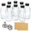 Picture of 8 Pack, 2 oz Small Clear Glass Bottles w/ Lid & 2 Stainless Steel Funnels - 60ml Boston Sample Bottles - Mini Travel Essential or Decorative Bottles for Potion, Juice, Wellness, Ginger Shots, Whiskey