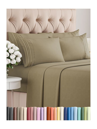Picture of King 6 Piece Sheet Set - Breathable & Cooling Sheets - Hotel Luxury Bed Sheets - 1 Flat Sheet, 1 Fitted Sheet & 4 Pillowcases - Deep Pocket - Easy Fit - Comfy, Soft & Wrinkle Free - King Khaki Sheets