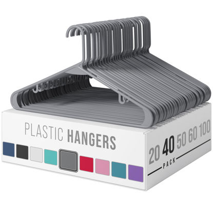 Picture of NEATERIZE Clothes Hangers Plastic 40 Pack - Grey Plastic Hangers - Makes The Perfect Coat Hanger and General Space Saving Clothes Hangers for Closet - Percheros Ganchos para Colgar Ropa Hangars