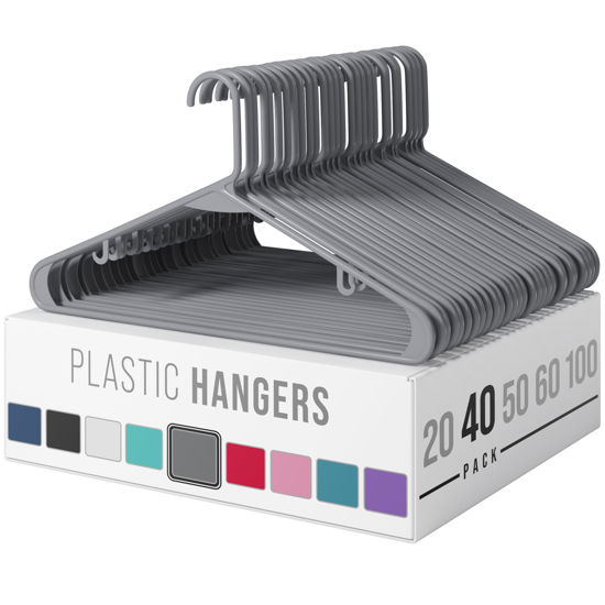 Picture of NEATERIZE Clothes Hangers Plastic 40 Pack - Grey Plastic Hangers - Makes The Perfect Coat Hanger and General Space Saving Clothes Hangers for Closet - Percheros Ganchos para Colgar Ropa Hangars