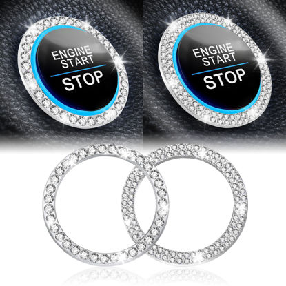 Picture of LivTee 2 PCS Crystal Combinatorial Rhinestone Car Engine Start Decoration Ring, Push to Start Button Cover/Sticker, Bling Car Interior Accessories for Women, Key Ignition&Knob Bling Ring, White