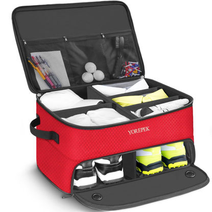 Picture of YOREPEK 2 Layer Golf Trunk Organizer, Waterproof Car Golf Locker with Separate Ventilated Compartment for 2 Pair Shoes, Sturdy Golf Trunk Storage for Balls, Tees, Clothes, Gloves, Men's Golf Gear