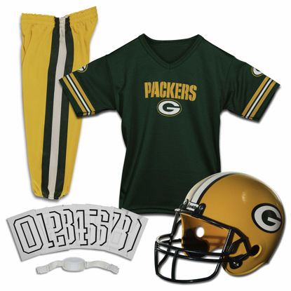 Picture of Franklin Sports Green Bay Packers Kids Football Uniform Set - NFL Youth Football Costume for Boys & Girls - Set Includes Helmet, Jersey & Pants - Large