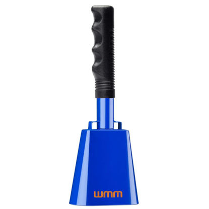 Picture of 10 Inch Cow Bell Noise Makers Cowbell for Sporting Event Cheering Bell for Football Games Large Steel Cowbell with Handle Solid School Bells Call Bell Alarm(Blue-Maroon)