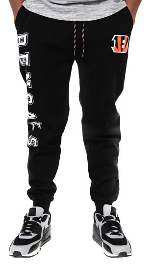 Picture of Ultra Game NFL Cincinnati Bengals Mens Active Basic Jogger Fleece Pants, Team Color Stripe, X-Large