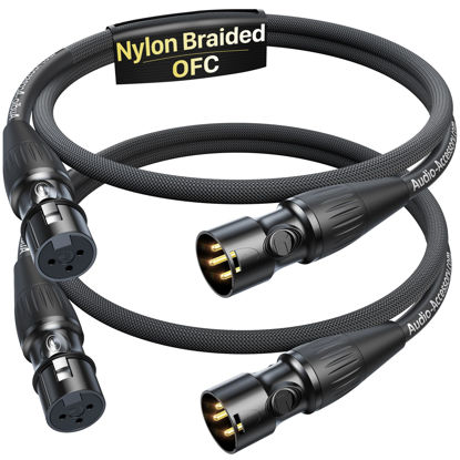 Picture of Short XLR Cables 1.5ft 2 Pack, Gold-Plated Rean Connectors from Neutrik, Kevlar-Reinforced Nylon Braided XLR Microphone Cable, Mic Cable, Durable Shielded and Balanced XLR Male to Female Cord