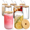 Picture of NETANY [ 8pcs Set ] Drinking Glasses with Bamboo Lids and Glass Straw - 16oz Glass Cups, Beer Glasses, Iced Coffee Glasses, Cute Tea Cup, Ideal for Cocktail, Whiskey, Gift - 2 Cleaning Brushes