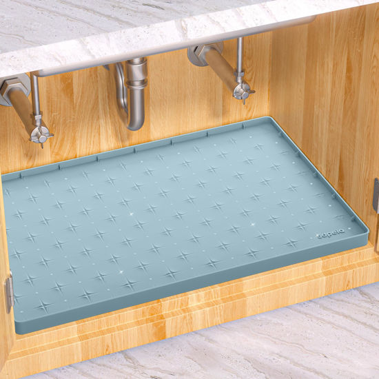 Picture of Sdpeia Waterproof Under Sink Mat for Kitchen and Bathroom - Protects Cabinets from Leaks 31 x 22 inches Kitchen Cabinet Liner Shelf Liner(Cyan Blue)